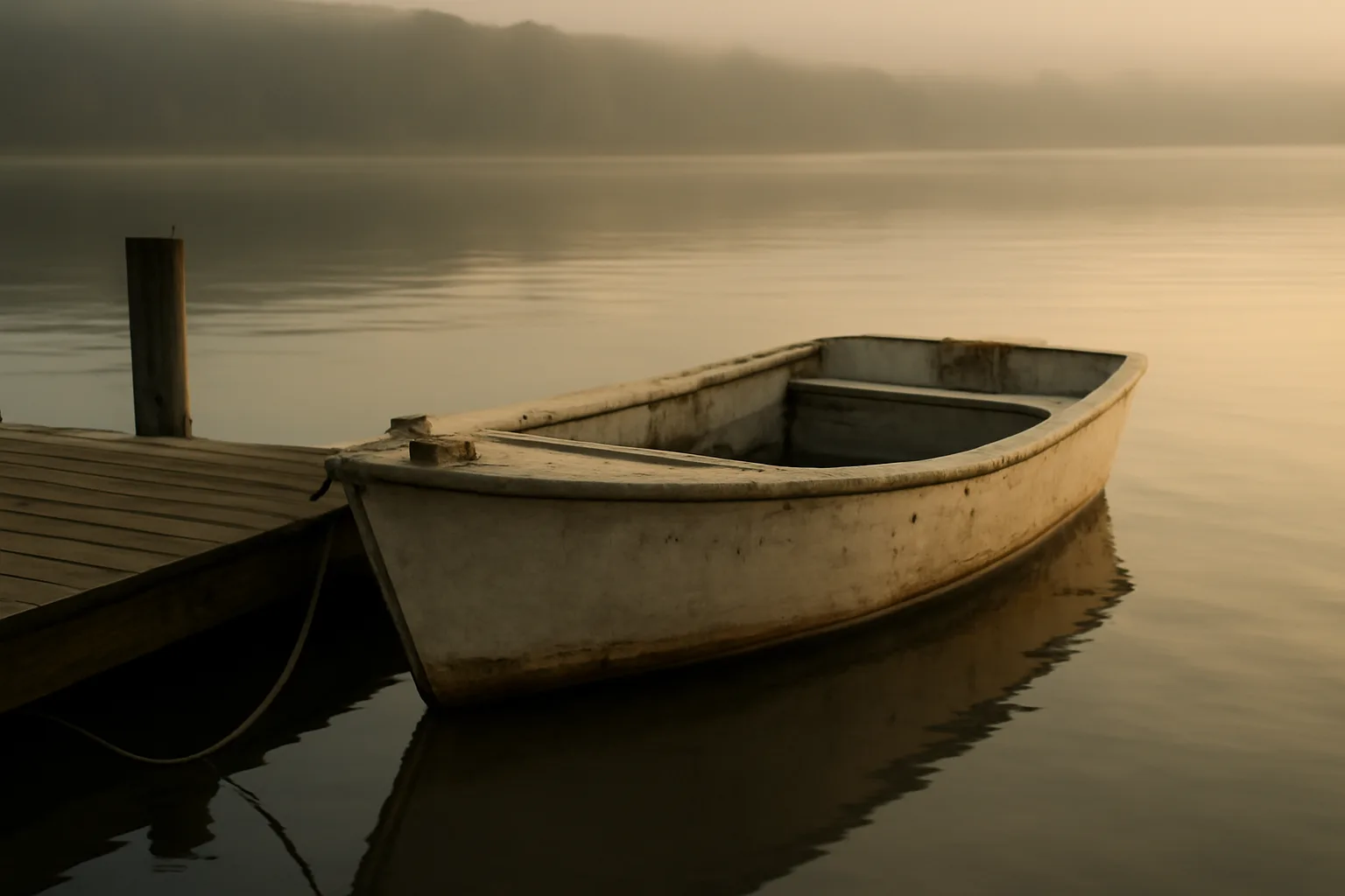 Fishing charter boat docked on Long Island Sound at dawn, Connecticut waters
