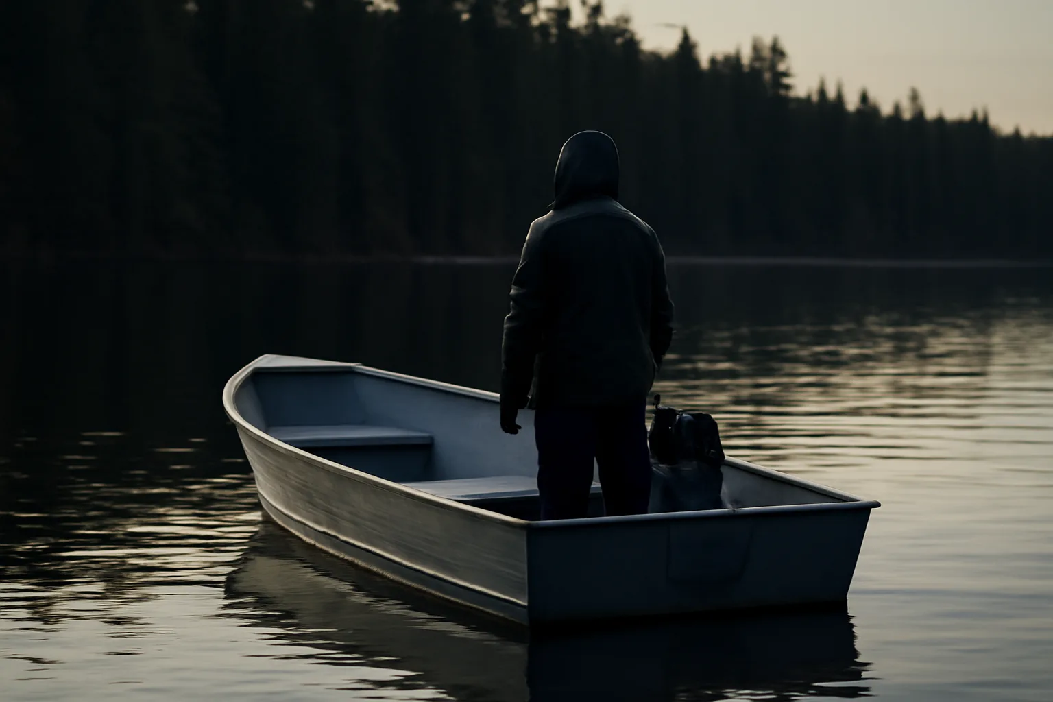 Small Alaska skiff with a six-pack captain at the helm