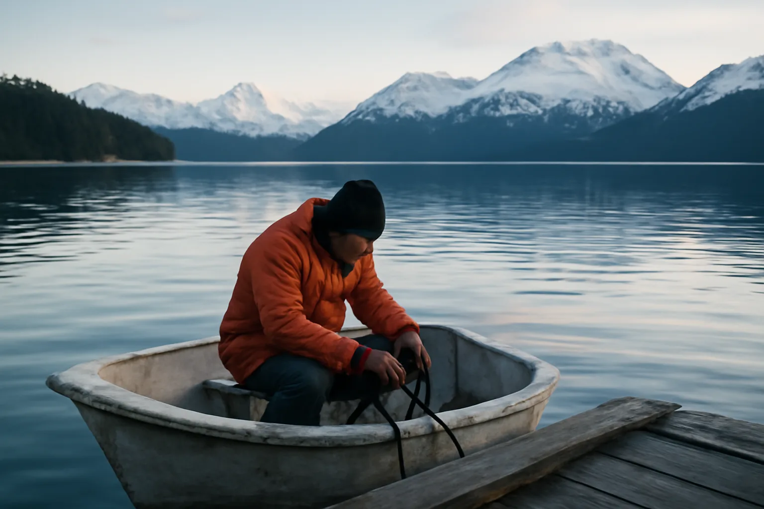 Small Alaska skiff at a quiet float used by six-pack captains
